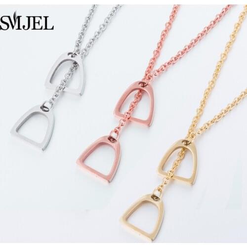 Simple Lucky Horseshoe Horse Necklaces Stainless Steel Double Horse Stirrup Necklaces & Pendants for Women Men Accessories Gift