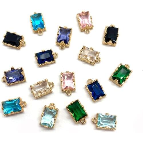 Natural Stone Crystal Necklace Pendant Mineral Charm Jewelry Color Gradient Rectangular Facet Jewelry Making Supplies 6 Pieces