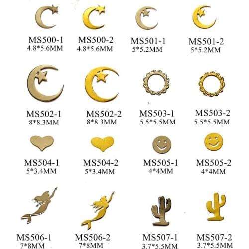 Approx. 1000pcs/bag Silver/Gold Moon-Star Heart Mermaid non-adhesive Soft Metal Sticker Nail Art Deco m35