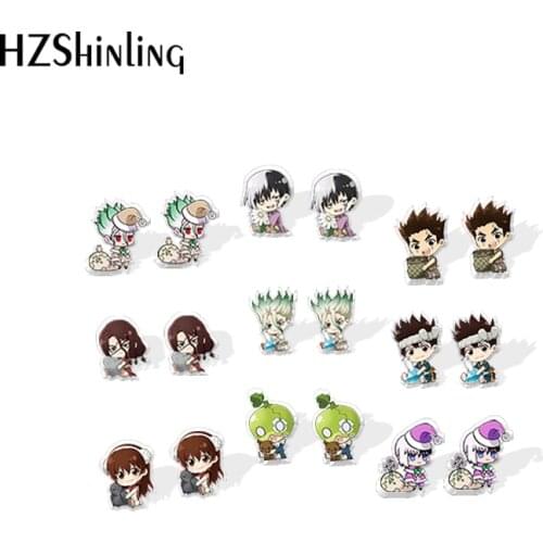 2020 New Anime Dr Stone Stud Earring Resin Senku Padoru Acrylic Earrings Epoxy Handmade Jewelry