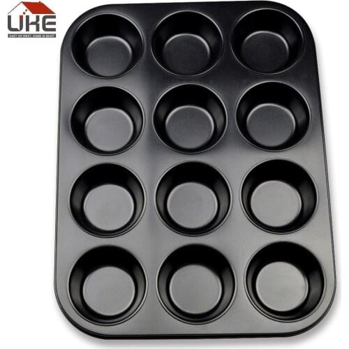 UKE- 12 CUPS Non-Stick Coating Mousse carbon steel Cake Mould Muffin Cup Cupcake Baking Tray Cake Tools-Pack of 1 PCS