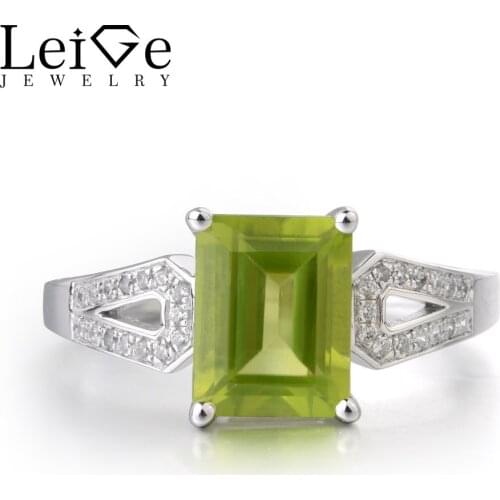 Leige Jewelry Real Peridot Green Gemstone 925 Sterling Silver August Birthstone Emerald Cut Anniversary Rings For Woman