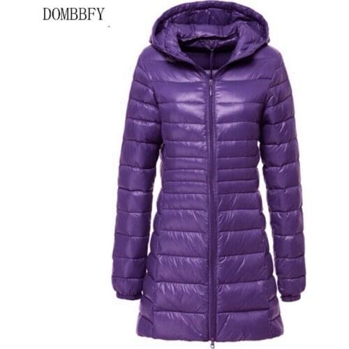 Winter UltraLight Down Jacket Women Casual Hooded Warm Slim Long Coat White Duck Down Jacket Parkas Plus Size 7XL Chaqueta Mujer