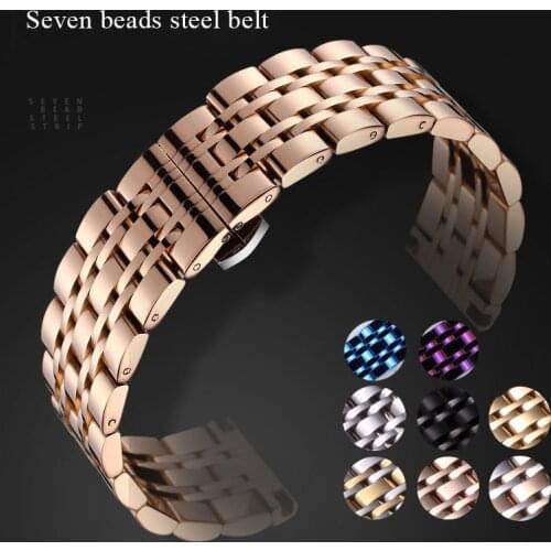 Stainless Steel Watch Strap For Smart Watch Solid Seven Beads Watchbands браслет для часов 10MM 14MM 16MM 18MM 20MM 22MM 24MM