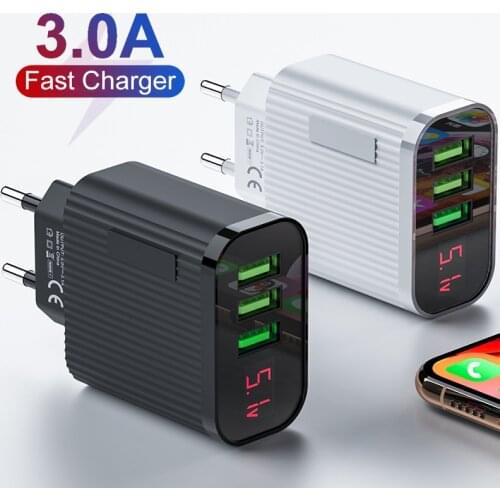 3A EU Digital LED Display Phone Charger 3 Ports USBSmart Fast Charger Travel Wall Quick Charging Adapter For iPhone12 Samsung