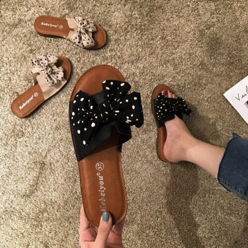 Womens shoes slippers outdoor wear 2019 new summer fashion bow polka dot flat shoes