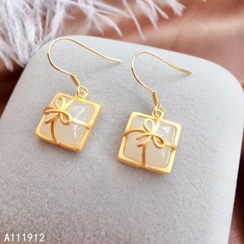 KJJEAXCMY fine jewelry natural White Jade 925 sterling silver women earrings support test fashion