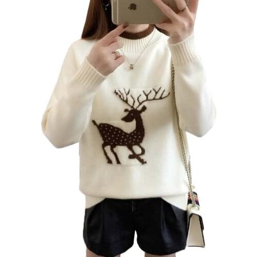 Autumn Winter Sweater Women New Cartoon Embroidery Half Turtleneck Long-sleeved Knit Sweater Bottoming Shirt Women Clothing K971