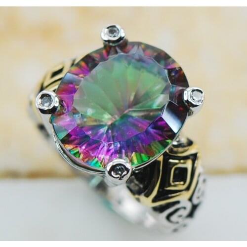 Rose Rainbow Crystal Zircon 925 Sterling Silver Top Quality Fancy Jewelry wedding Ring Size 6 7 8 9 10 F1189