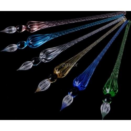 1Pc Overvalue Sky Blue Crystal Glass Dip Pen Signature Pen Fountain Pens Bussiness Offices School Stationery Drop ship