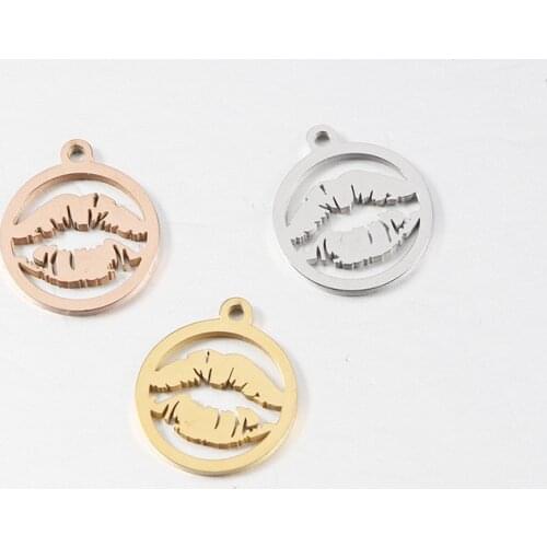 10pcs/Lot Stainless Steel Mirror Polish Lip Charms Pendants for DIY Jewelry Making Necklace Bracelet 15*17mm