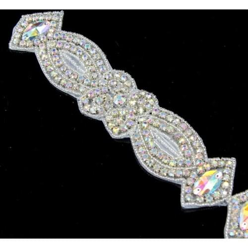 10Yards Crystal Dress Rhinestone Trim Iron on Resin Chain Wedding Trimming For Garment Bridal