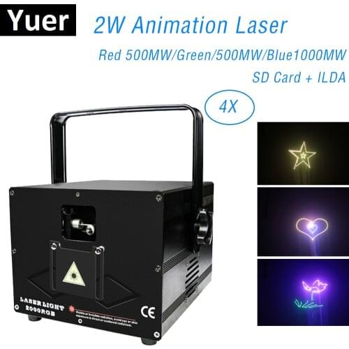 2W RGB DMX SD Card Animation Laser Projector PRO DJ Disco Stage Lighting Effect Party Wedding Holiday Club Bar Laser Scanner
