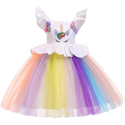 2019 Easter Unicorn Dress Tutu Costume Children Dress Girl Costume Girl Vestidos Princess Dress Party Wedding Clothing L5090
