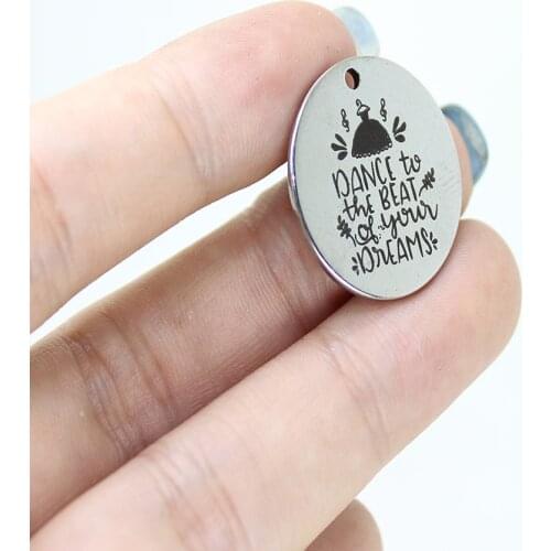 8Pcs/Lot-- Dance to the Beat Stainless Steel Laser Engraved Mother Disc Message Charm Pendant 22mm