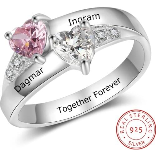 925 Sterling Silver Personalized Birthstones Promise Rings for Her Engraved Names Engagement Rings Bridesmaid Gifts