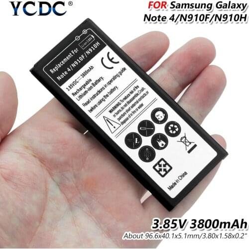 3.85V 3800mAh Lithium Phone Battery for Samsung Galaxy Note 4 NOTE4 N910F N910C N910A Rechargeable Battery Accumulator Bateria