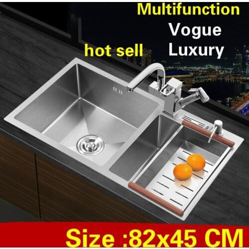 Free shipping Apartment kitchen manual sink double groove high quality wash vegetables 304 stainless steel hot sell 82x45 CM