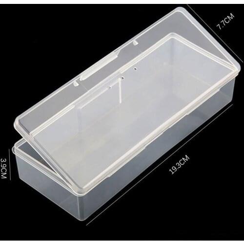 One Piece Sturdy Rectangle Plastic Transparent Storage Box For Nail Rhinestone Brush Nail Art Pen Storage Case Size 193x77x39mm