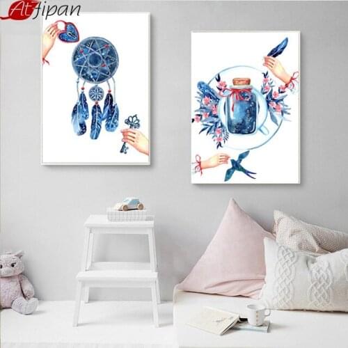 Atfipan Nordic Framed Decorative Pictures Watercolor Dreamcatcher Posters Canvas Painting Living Room Bedroom Decoration Art