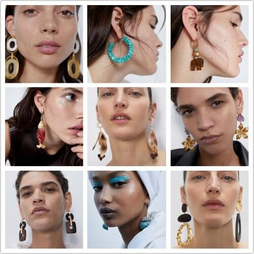 Juran 2021 ZA Stone Wooden Drop Earrings for Women Summer Couch Shiny Shell Fruit Earrings Wedding Jewelry Party Gifts Wholesale