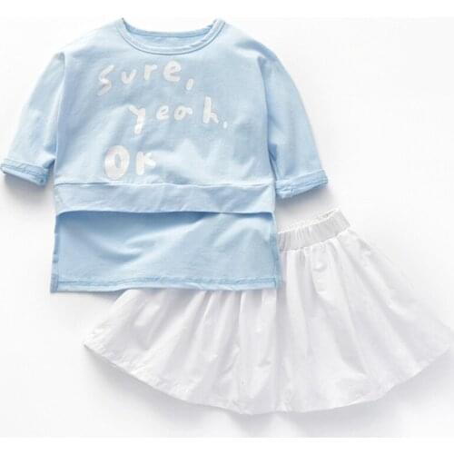 DFXD Floral Girls Suit 2018 Spring Letter Print Shirt+White Pleated Skirt 2pcs Girls Clothing Set England Style Children Clothes