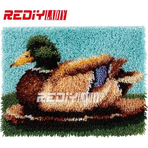 DIY Carpet Rug Latch Hook Kits Acrylic Yarn Embroidery Floor Mat Mandarin duck Pre-Printed Canvas Wall Hanging Modern Art Crafts