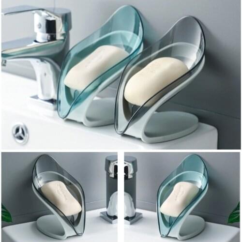 Drain Soap Holder Box Bathroom Shower Soap Storage Box Tray Rack Bathroom Accessories Drainage Plastic Box Ledge Leaf Shape