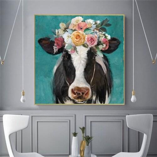Canvas animal wall art painting printed cute child't room decoration cow painting modern decoration canvas prints art no frame
