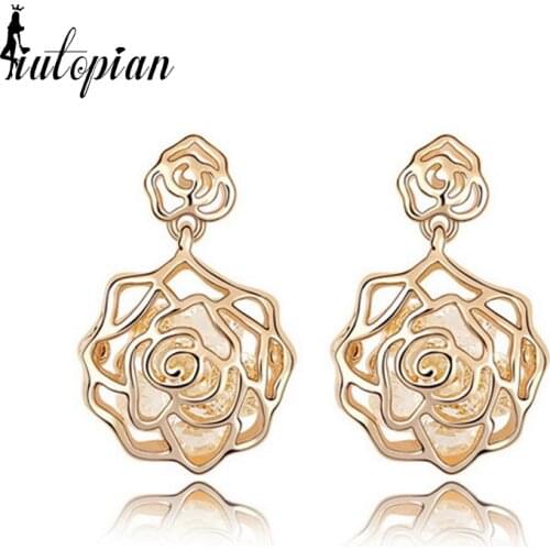 Iutopian Brand Elegant Rose Crystal Earrings With Austrian Crystal 2Colors High Quality Nickel Free Wholesale 1#92586