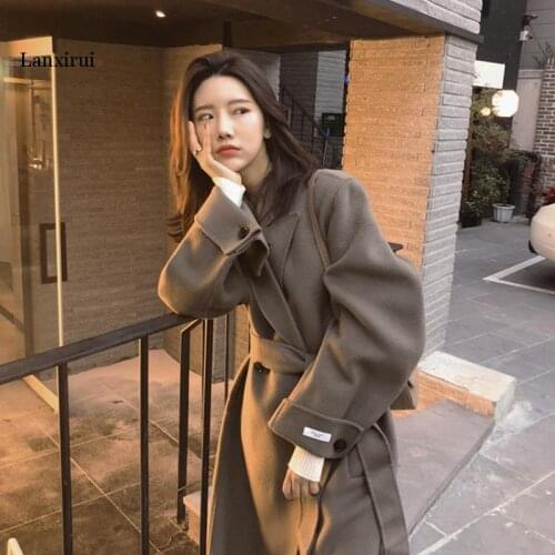 Cashmere coat womens long autumn and winter new Korean leisure cotton padded woolen high-end woolen coat