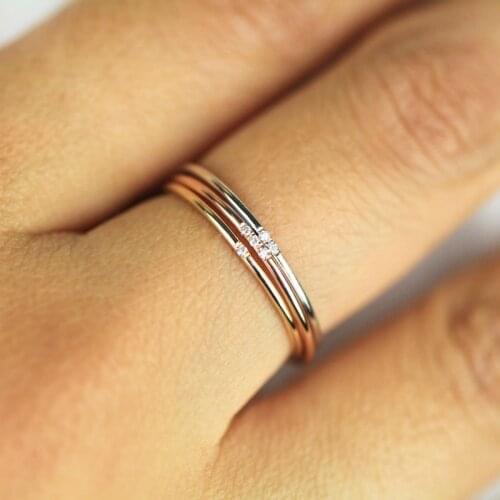 Female Thin Rings One Two Three Stone Rose Gold Color Dainty Wedding Engagement Minimalist Rings For Women Jewelry Accessories
