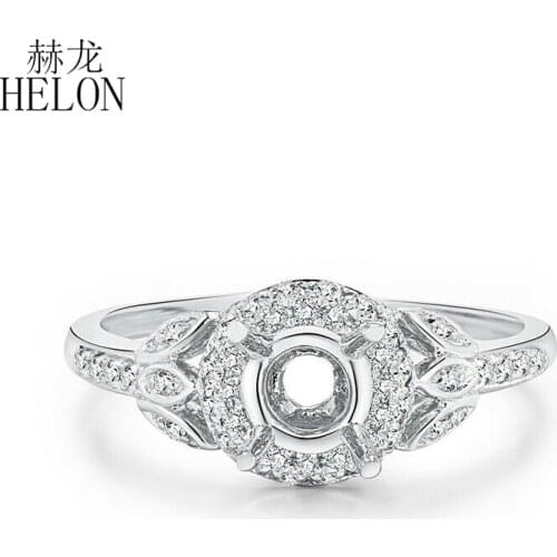 HELON Round Cut 5mm Solid 14K White Gold Genuine Natural Diamonds Engagement Semi Mount Ring Setting Women Romantic Fine Jewelry