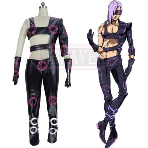 JoJos Bizarre Adventure Melone Black Leather Cosplay Costume Halloween Uniform Outfit Customize Any Size