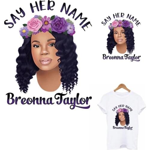 Beauty Flower Black Girl Patches For Clothing DIY Washable Heat Transfer Women T-Shirt Iron On Sticker On Clothes Applique Decor