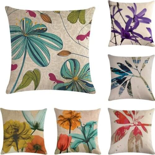 Beautiful Flower Printed Cotton Linen Cushion Cover Bloom Home Decor Pillowcase Octopus Sofa Bedding Cushion Case