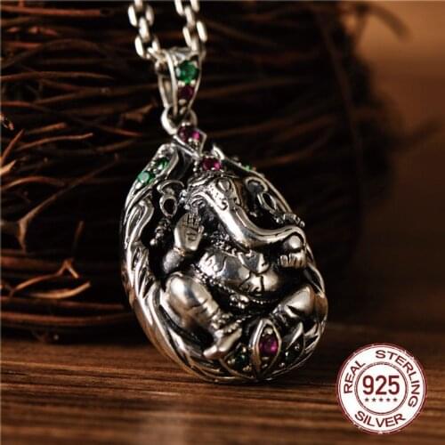 New s925 pure silver retro ethnic style auspicious Buddha Thai silver lotus elephant trunk Buddha pendant for women men Jewelry