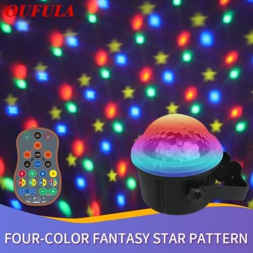 OUFULA Colorful Stars Pattern Laser Lamp LED Flashlight Voice Control Stage Lamp Remote Control for KTV Bar
