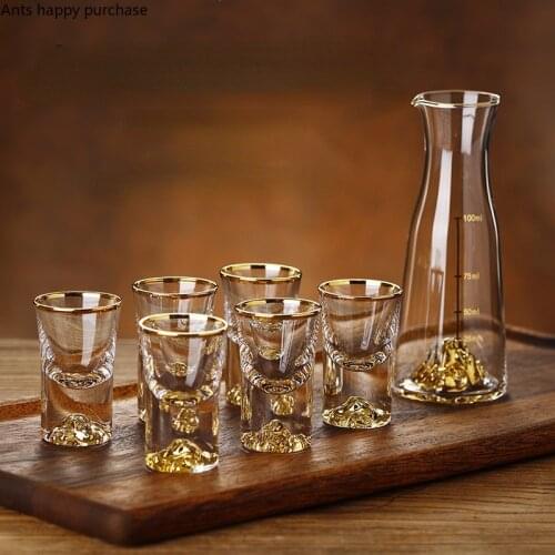 Transparent Crystal Glass Wine Glass Set Flagon Drinkware Hip Flasks Liquor Glasses Wine Period Spirit Glass Winecup 7 Piece Set