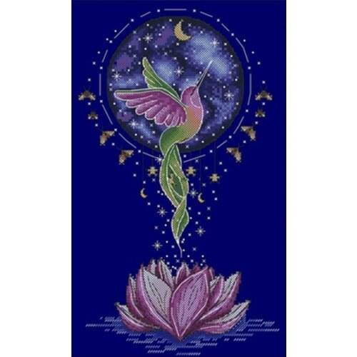 Hummingbird lotus patterns Counted Cross Stitch 11CT 14CT 18ct dark blue Chinese Cross Stitch Kits Embroidery Needlework Sets