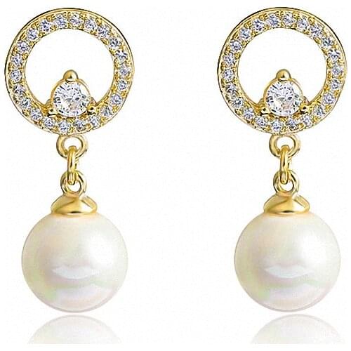 2021 New Arrival Trendy Round Exquisite Zircon Dangle Earrings Simple White Freshwater Pearl for Women Fashion Jewelry LE1453