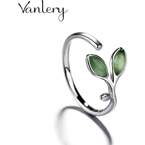 Romantic Charming Open Opal Leaf Ring for Women Vintage Boho Party Rings Gothic Punk Jewelry Gifts for Girls