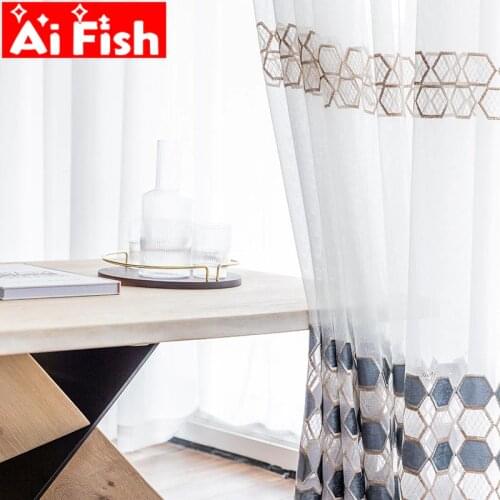 Luxury Laser velvet embroidered window screen Transparent tulle for Living room Blue circle curtain with bedroom drapes MY111#30