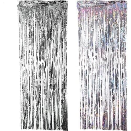 2M Silver/Multi-color Sequin Foil Curtain Rain Fringe Tassel Wedding Backdrop Birthday Party Decoration for Anniversary Decor