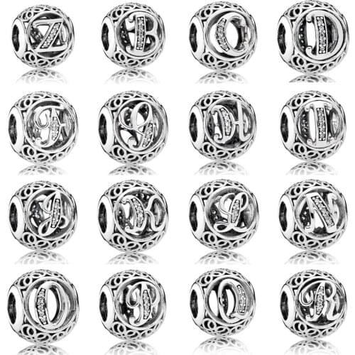 Hot Sell Classic 925 Sterling Silver A-Z Letter Round Beads Charm Fit Pandora bracelet Bangle Charm DIY Jewelry High quality