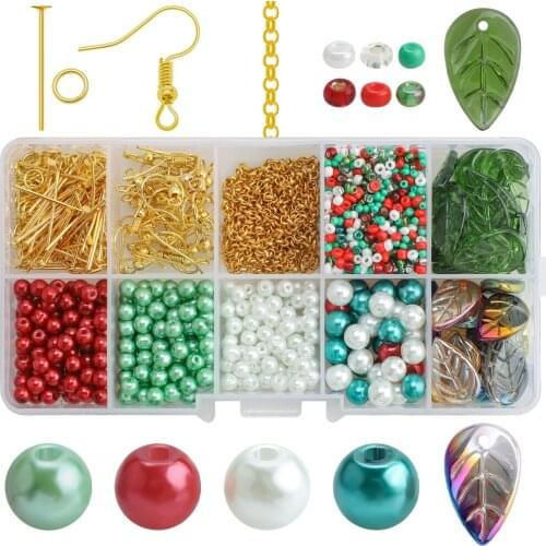 Glass Pearl Seed Beaded Leaves Bead Ear Hook T-shaped Needle Chains Jewelly Suit For DIY Making Handmade Earings Christmas Gifts