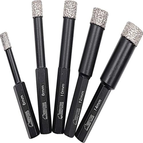 5Pcs/Set Hexagonal Shank Brazed Dry Ceramic Tile Drill Bit Marble Granite Vitrified Tile Hole Opener Diamond Drill Bit 6-14mm