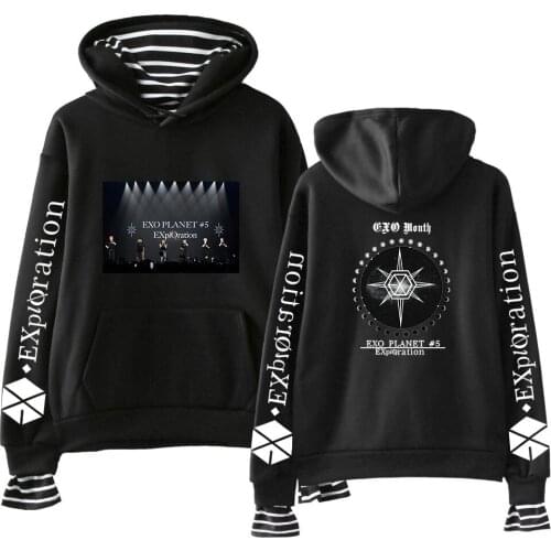 KPOP EXO PLANET#5 Hoodies Tops Female Oversized Harajuku Striped Hoodie Sweatshirt Women EXO PLANET#5 Hoodies Pullovers Moletom