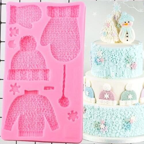 Knitting Baby Clothes Hat Gloves Border Silicone Molds Cupcake Fondant Cake Decorating Tools Candy Clay Chocolate Gumpaste Mould