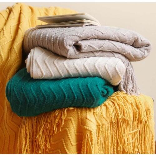 Knitted Blanket Bed Sofa Decorative Stripe Wave for Bed Sofa Green Throw Blankets Travel Office Nap Blanket Cover Bedspread